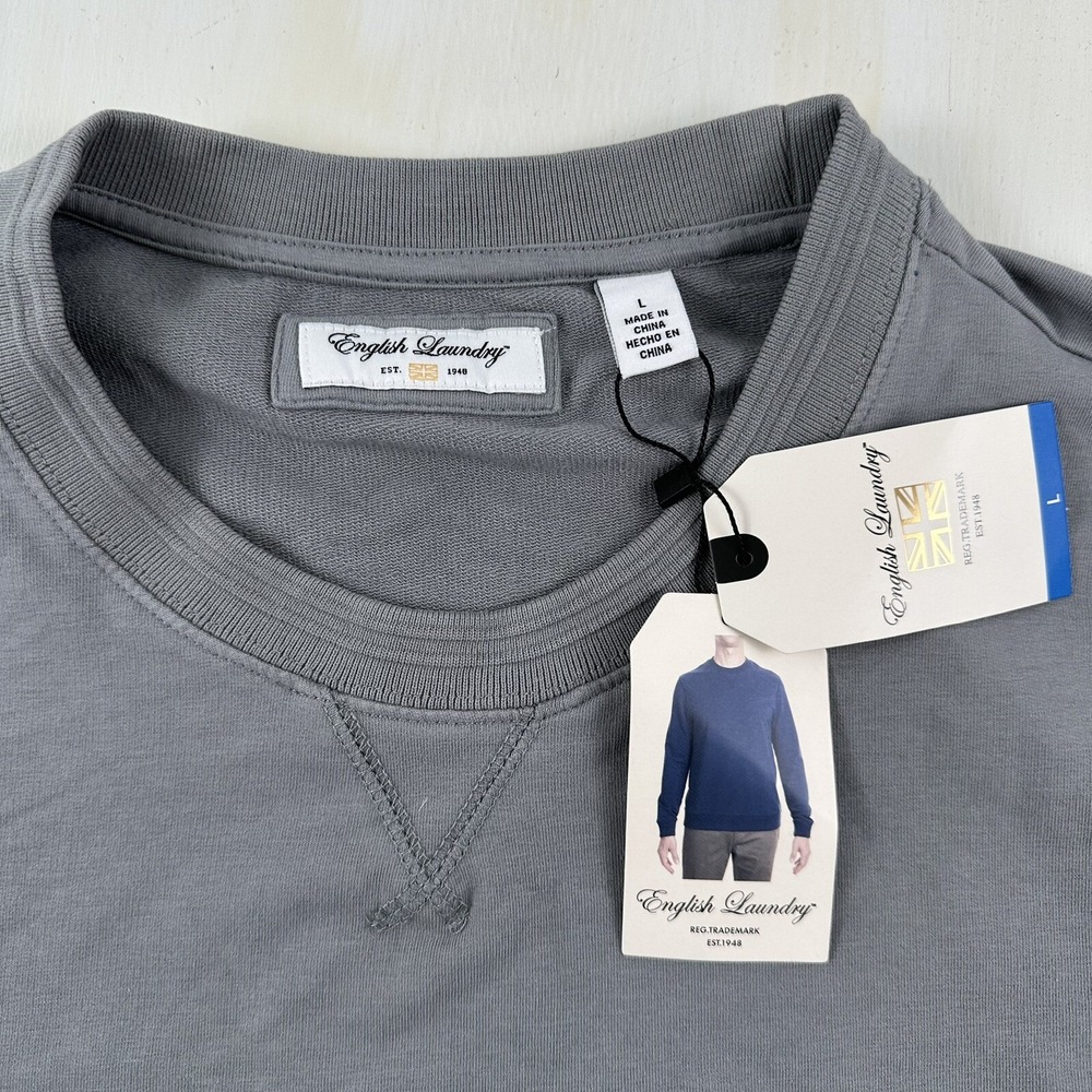 NEW English Laundry‎ Crewneck Sweater Men Large Gray Stretch Pullover Shirt